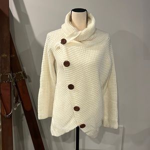 Chunky Button Pullover Sweater Turtle Cowl Neck Asymmetric Hem Knit Sweater